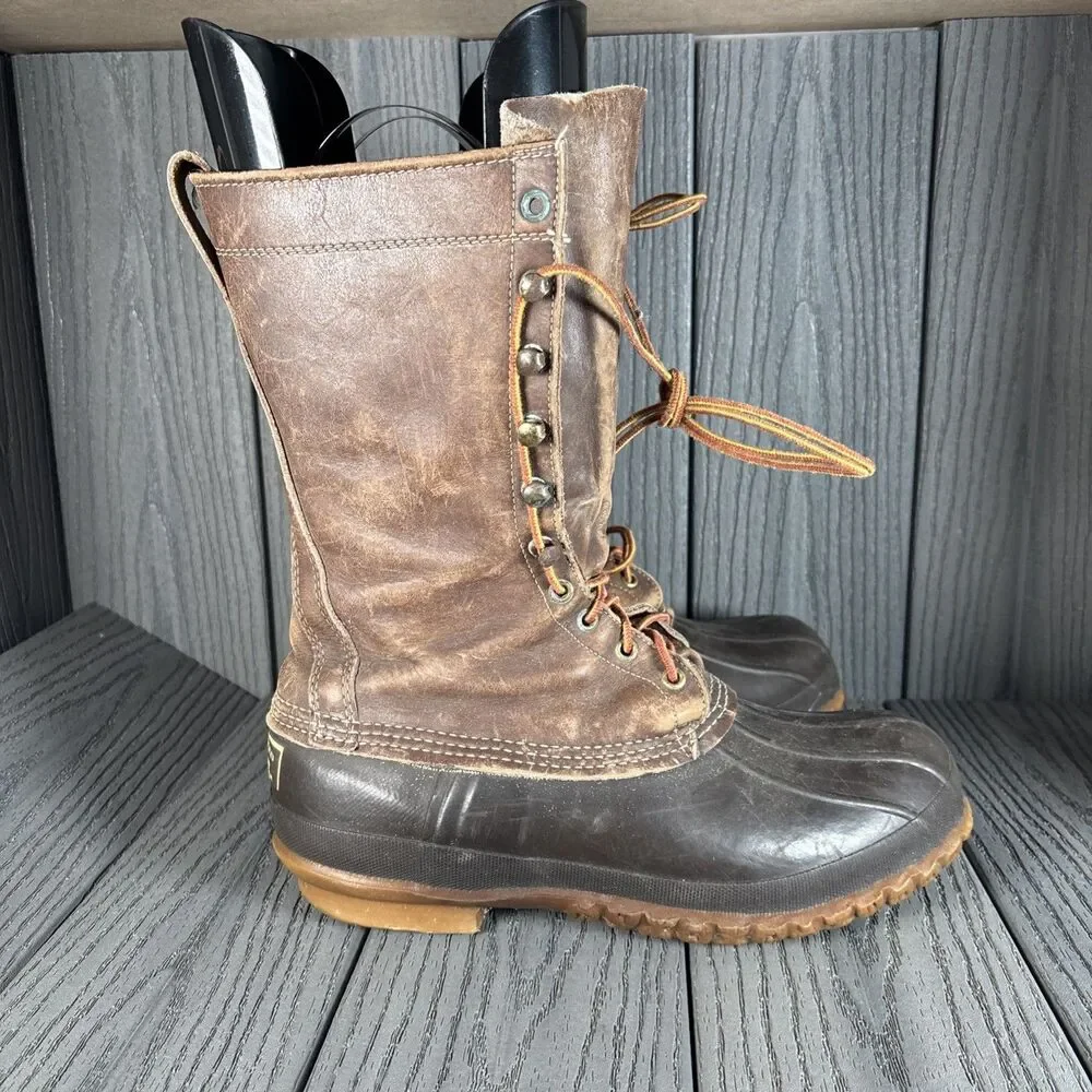 Vintage LL Bean Boots Men's 10 M Brown Leather Duck Hunting Tall 12